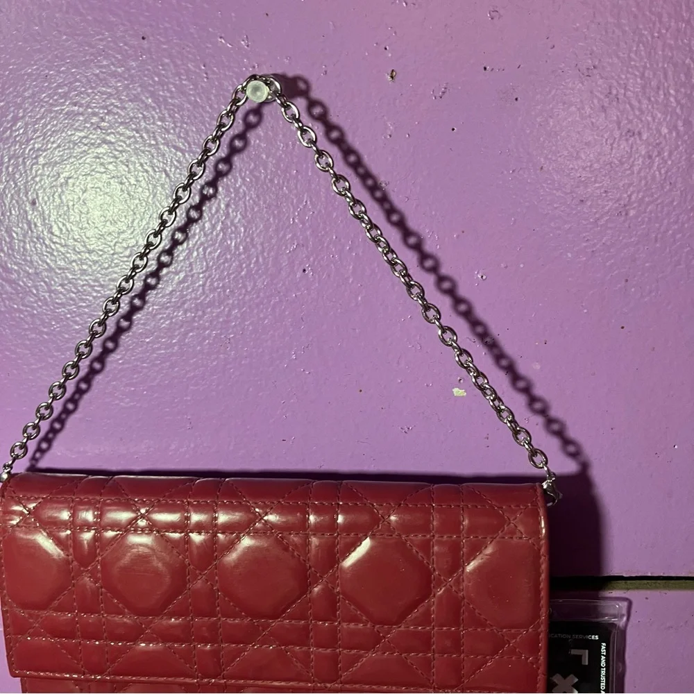 Christian Dior patent cannage lady Dior wallet on chain